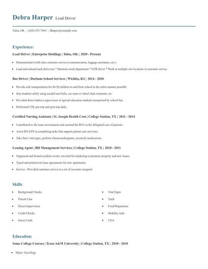 Lead Driver Resume