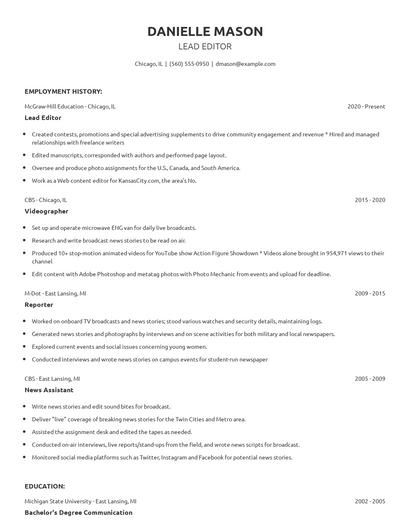 Lead Editor Resume
