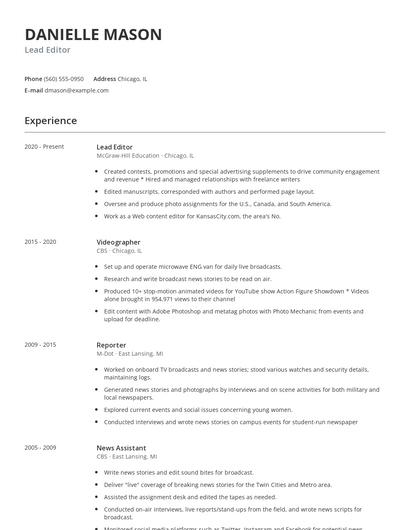 Lead Editor Resume