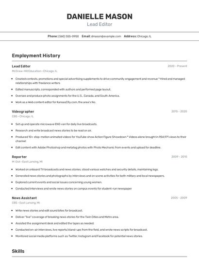 Lead Editor Resume
