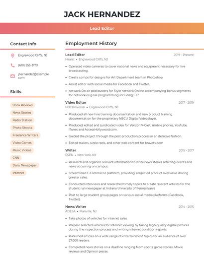 Lead Editor Resume