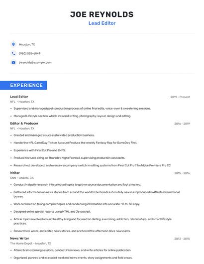 Lead Editor Resume