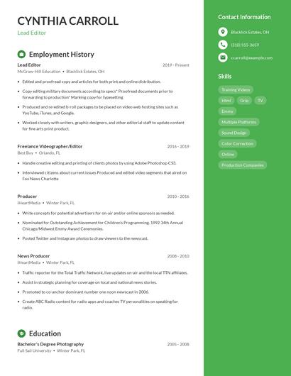 Lead Editor Resume