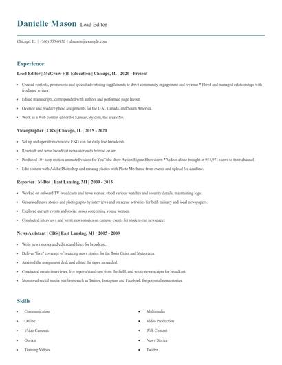 Lead Editor Resume