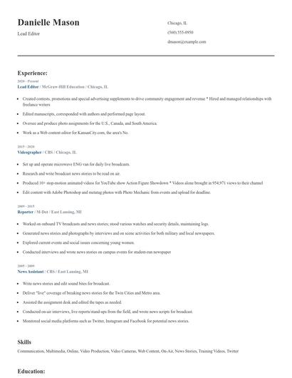 Lead Editor Resume