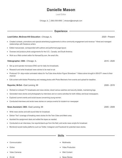Lead Editor Resume