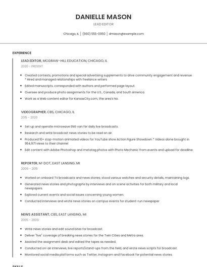 Lead Editor Resume
