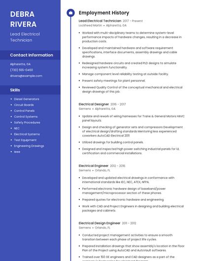 Lead Electrical Technician Resume