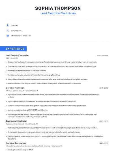 Lead Electrical Technician Resume