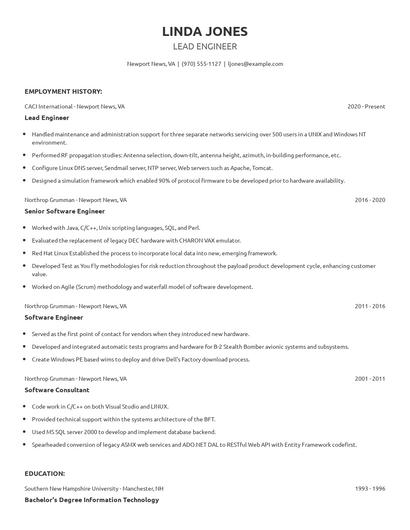Lead Engineer Resume