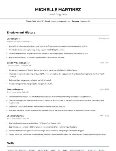 Lead Engineer Resume