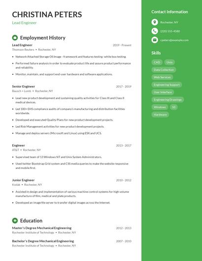 Lead Engineer Resume
