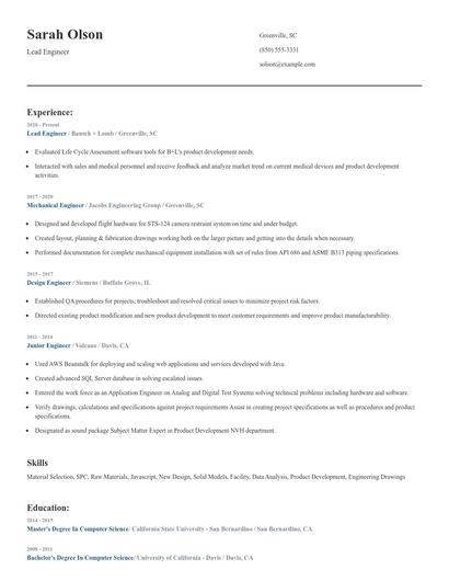 Lead Engineer Resume