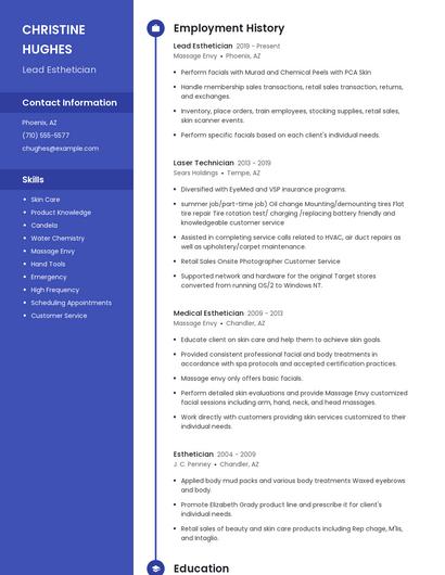 Lead Esthetician Resume