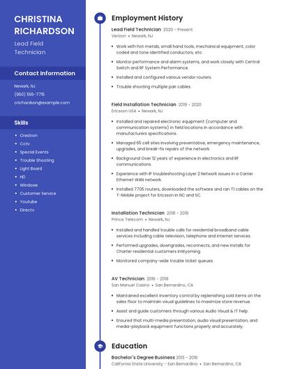 Lead Field Technician Resume