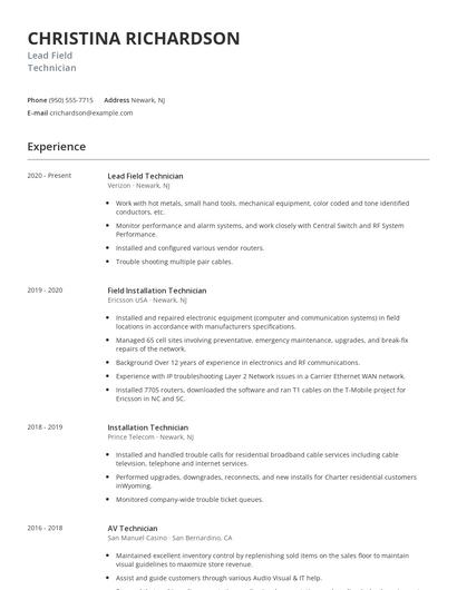 Lead Field Technician Resume