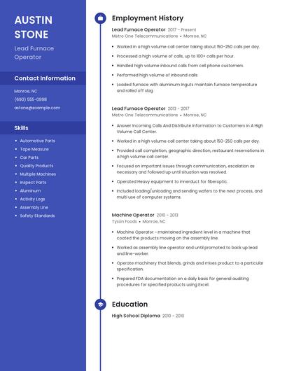 Lead Furnace Operator Resume