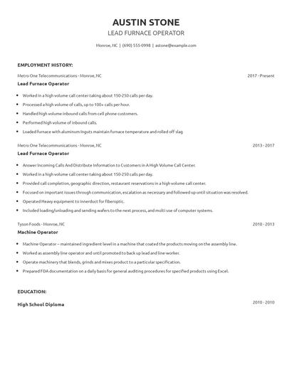 Lead Furnace Operator Resume