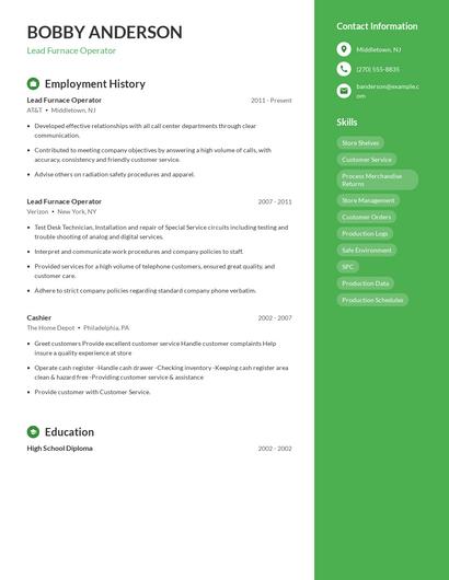Lead Furnace Operator Resume