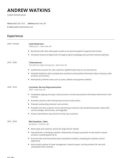 Lead Generator Resume