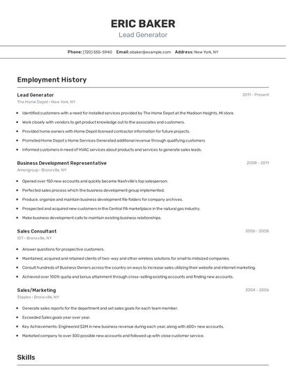 Lead Generator Resume