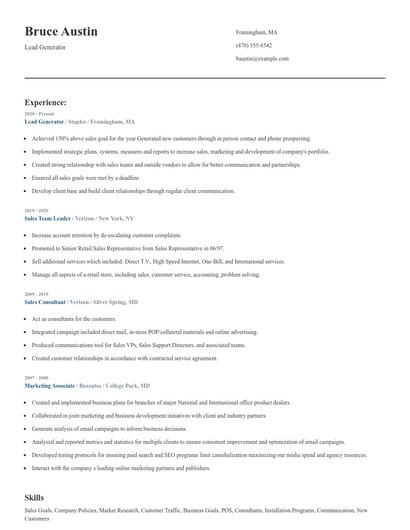 Lead Generator Resume
