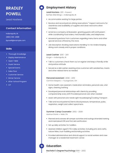 Lead Hostess Resume