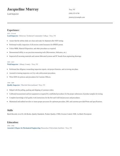 Lead Inspector Resume