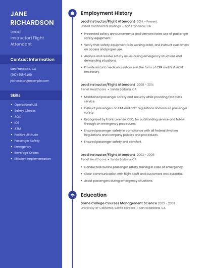 Lead Instructor/Flight Attendant Resume