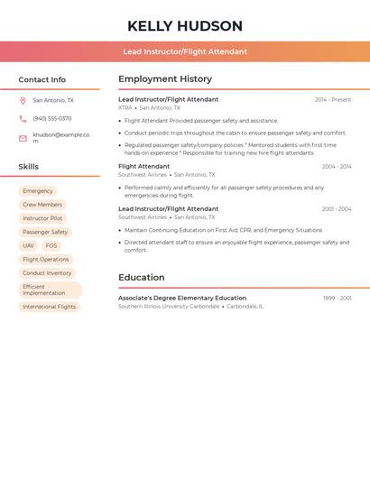 Lead Instructor/Flight Attendant Resume