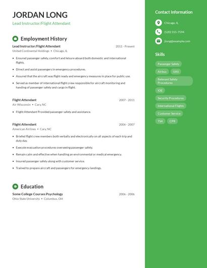 Lead Instructor/Flight Attendant Resume
