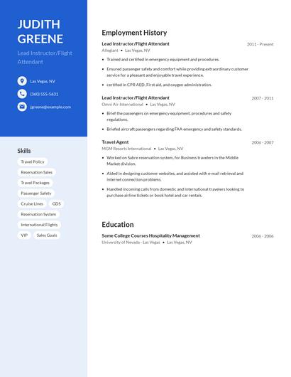 Lead Instructor/Flight Attendant Resume