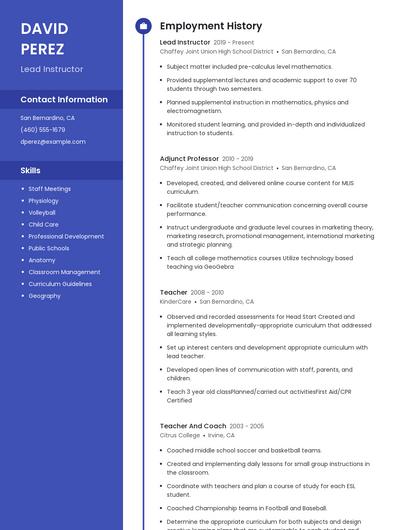 Lead Instructor Resume