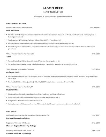 Lead Instructor Resume