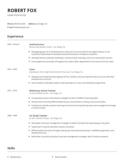 Lead Instructor Resume
