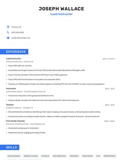 Lead Instructor Resume