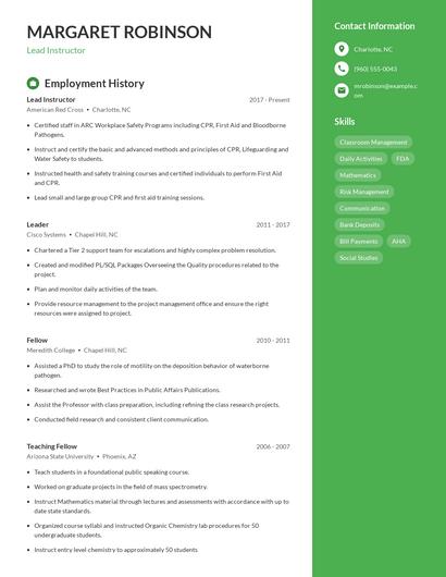 Lead Instructor Resume