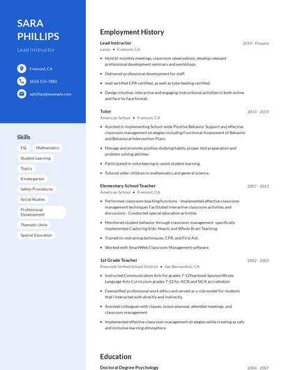 Lead Instructor Resume