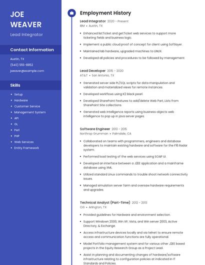 Lead Integrator Resume