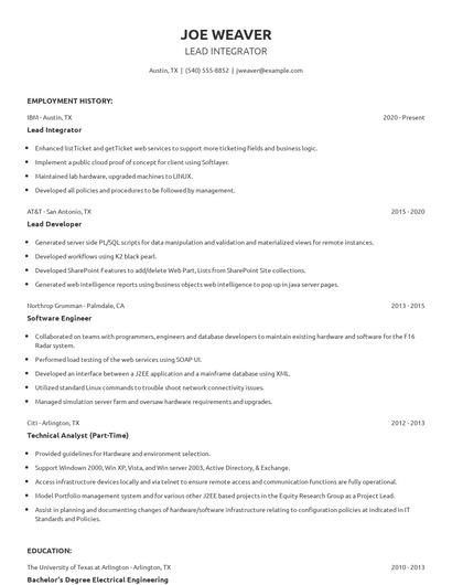 Lead Integrator Resume