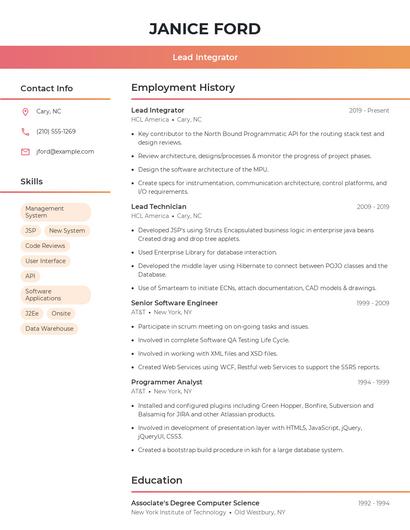 Lead Integrator Resume