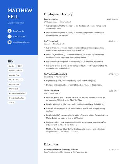 Lead Integrator Resume