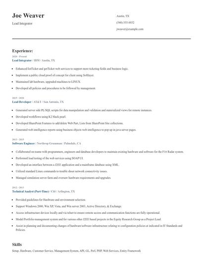 Lead Integrator Resume