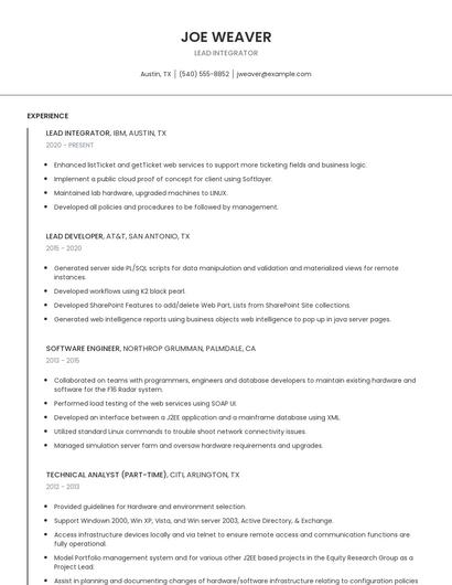 Lead Integrator Resume