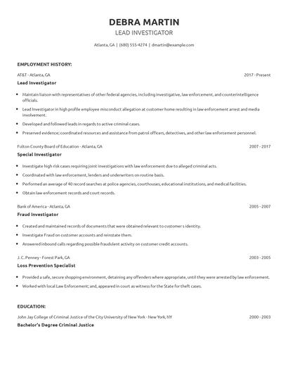 Lead Investigator Resume