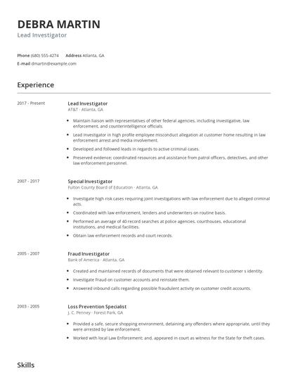 Lead Investigator Resume