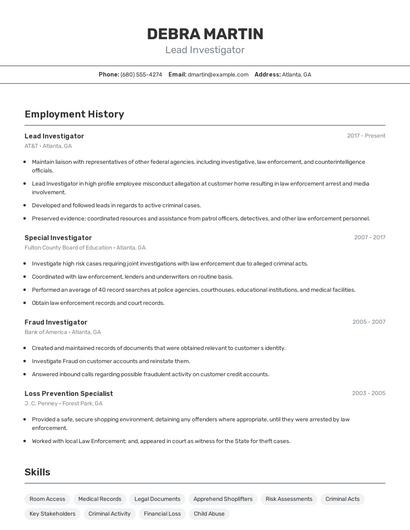 Lead Investigator Resume