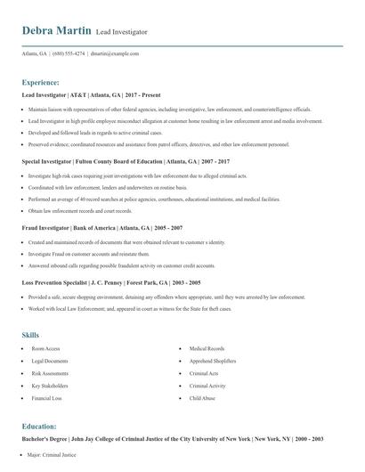 Lead Investigator Resume