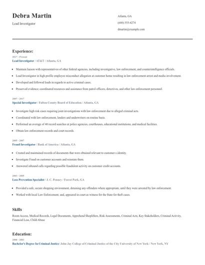 Lead Investigator Resume
