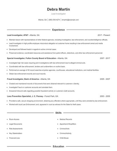 Lead Investigator Resume